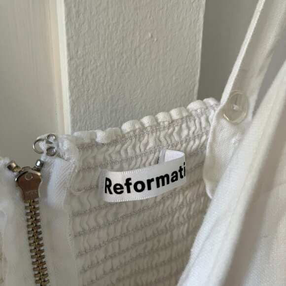 Reformation White Linen Tank Bodice Ruffle Sun Dress - Size 2 - Picture 4 of 7